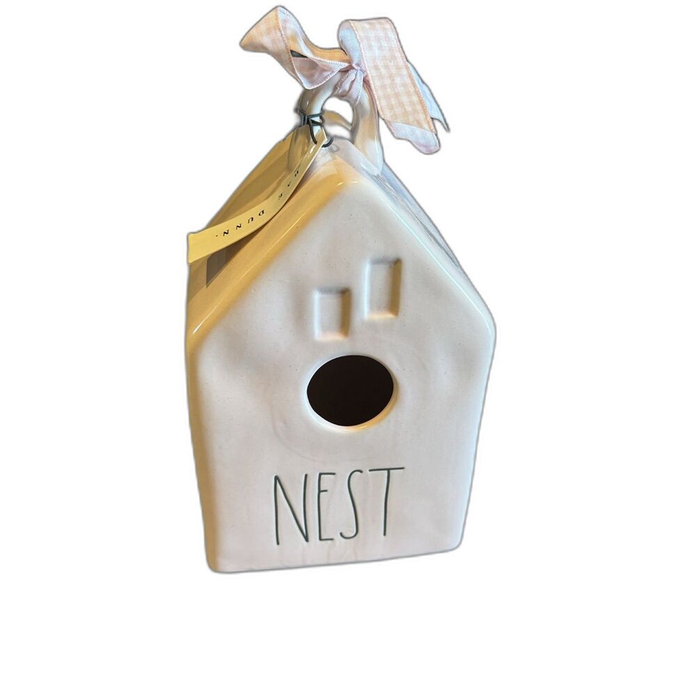 NWT Rae Dunn Nest Ceramic Birdhouse Pink Cottage Farmhouse Decor Gift Home Decor
